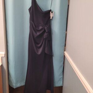 XSCAPE One-Shoulder Navy Ruffle Gown – Size 12 - NWT!